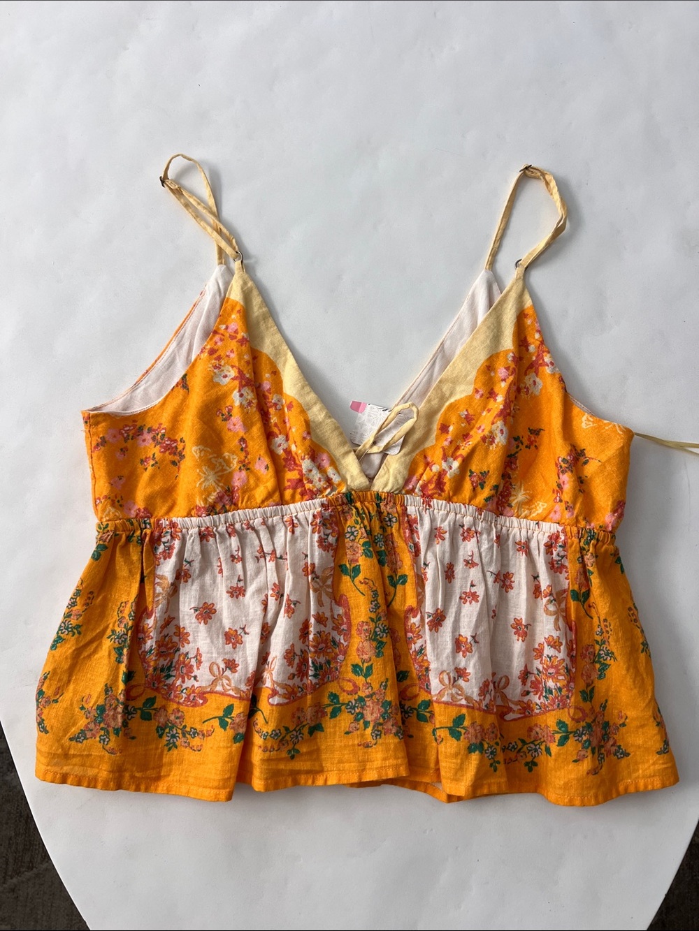 NWT Free People Double Date Floral Golden Yellow Babydoll Cami Tank Top M $78 - Picture 6 of 8